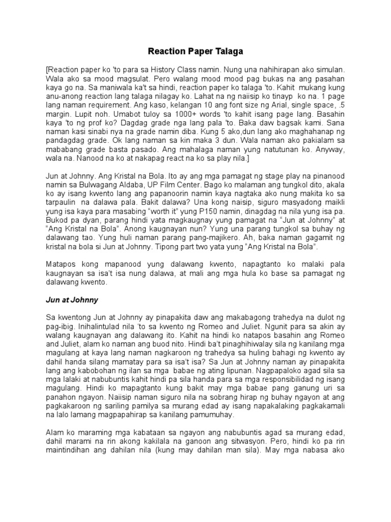 Romeo and juliet reaction paper tagalog