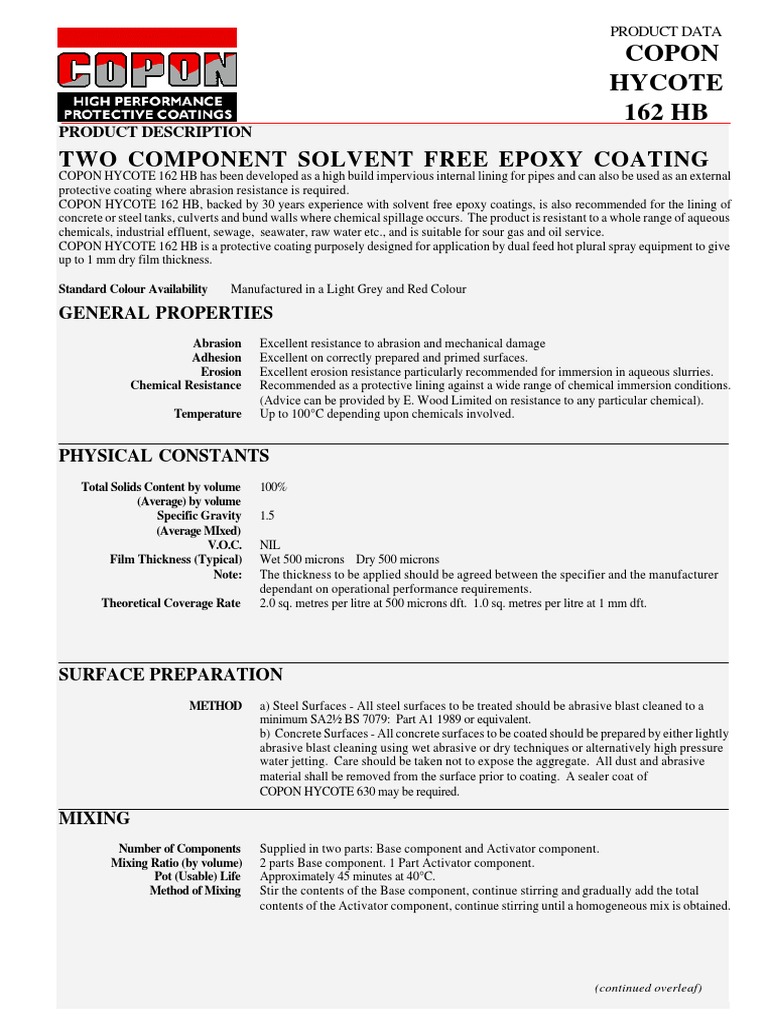 Copon Hycote 162 HB Coating Guide | PDF | Epoxy | Concrete