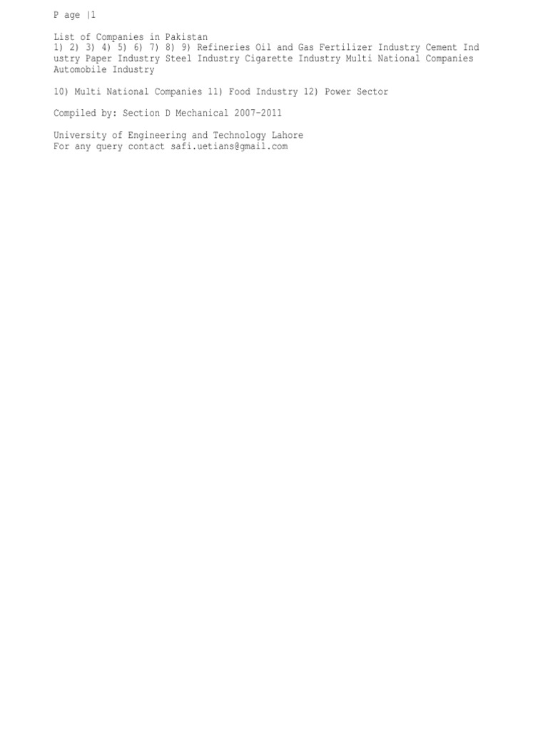 List of Companies in Pakistan | PDF | Energy And Resource | Leisure