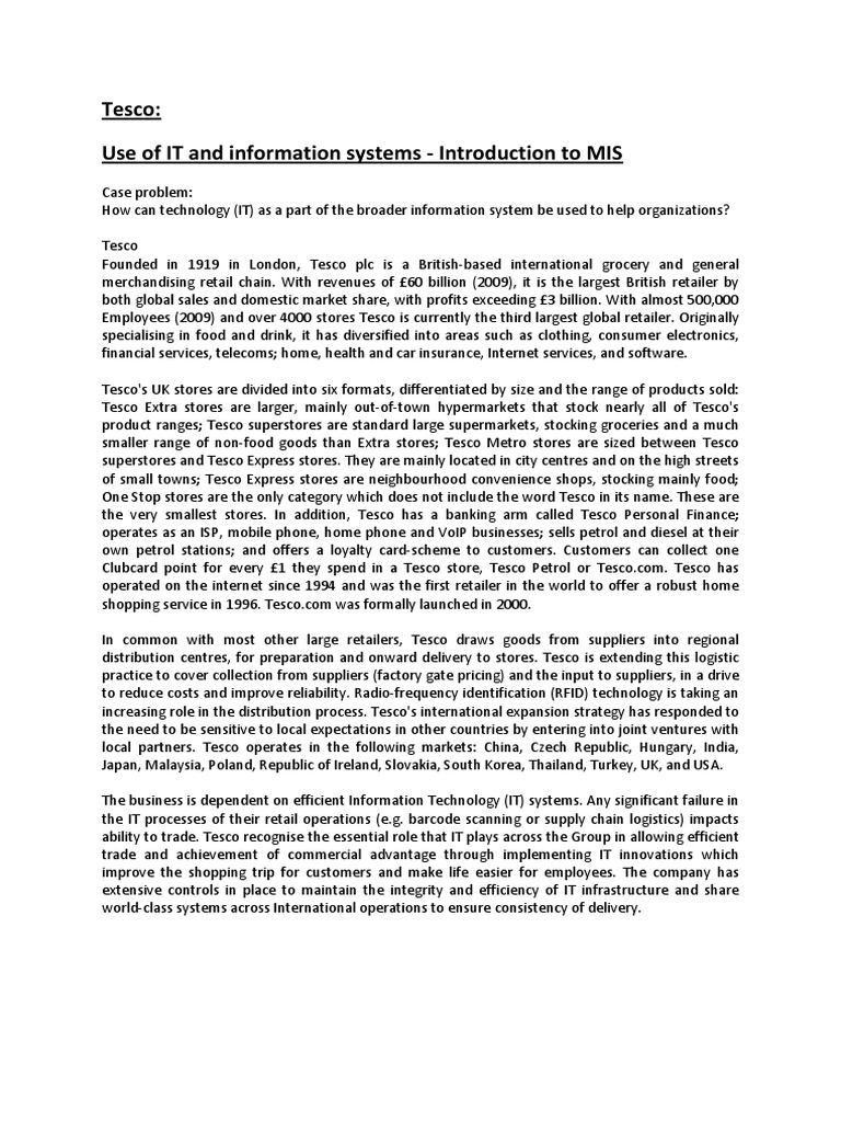 Tesco Case Study Tesco Retail