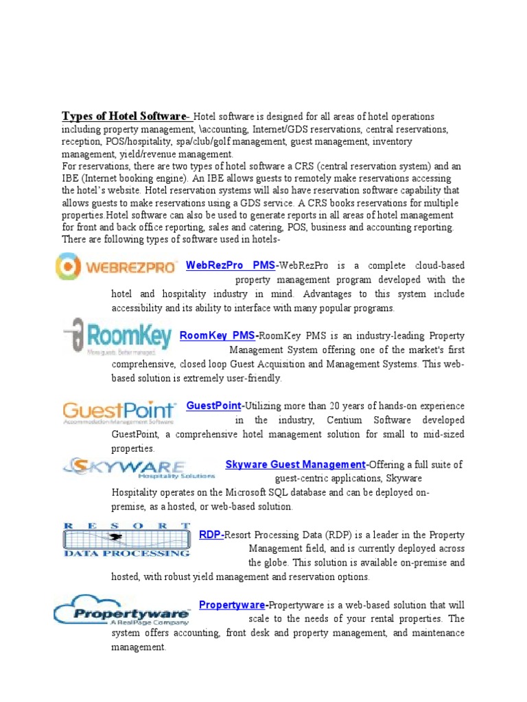 Overview of Hotel Software Types | PDF | Hotel | Motel