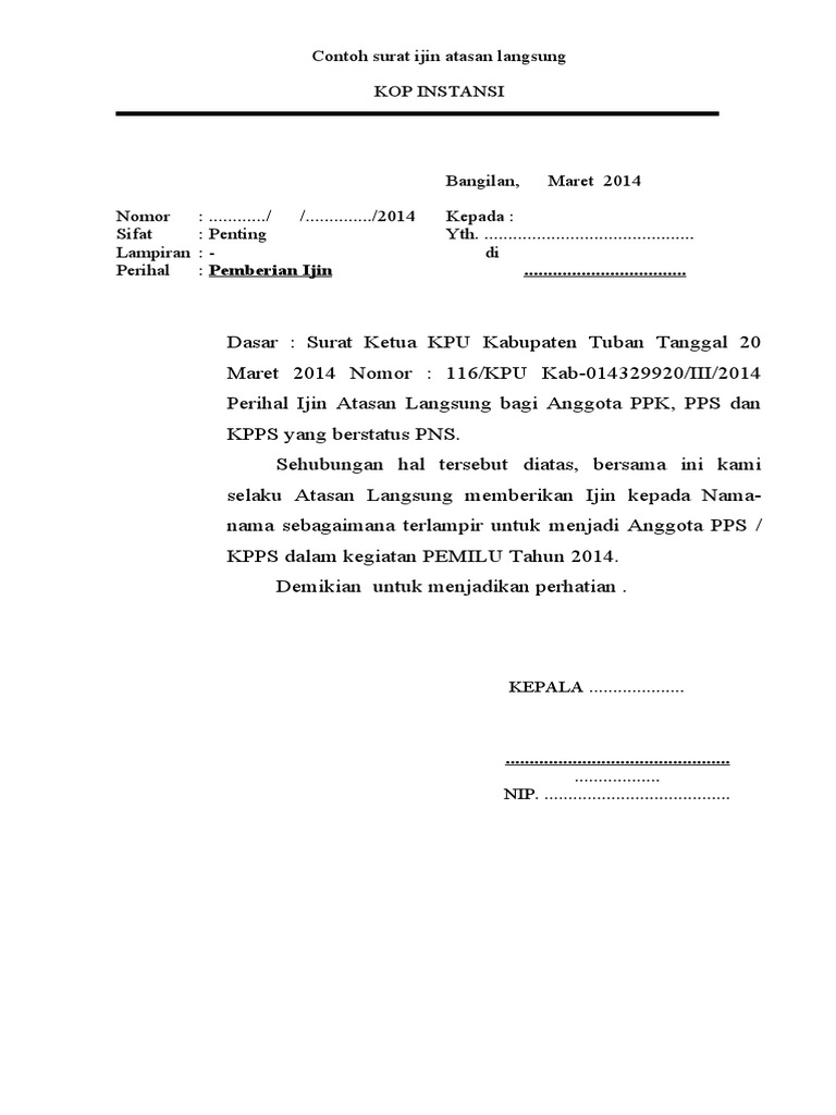 Contoh Surat Ijin atasan