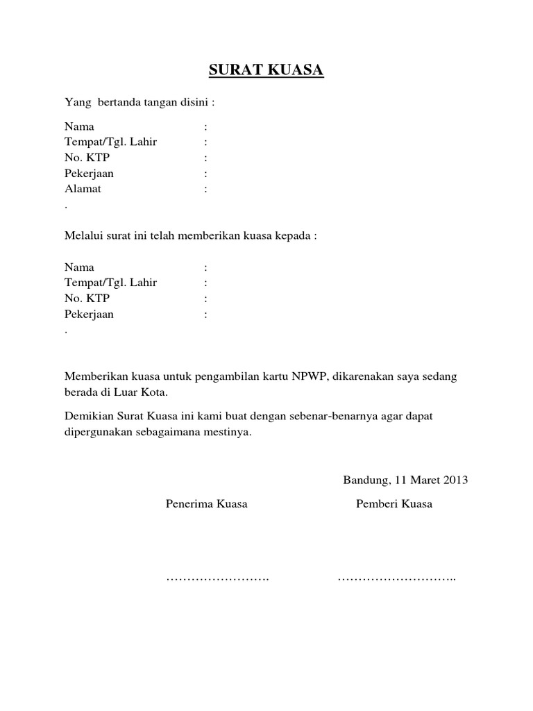Contoh Surat Kuasa Pdf