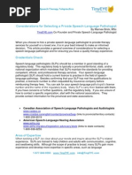 Download TinyEYEcom - Considerations for Selecting a Private Speech Therapist for School Districts by TinyEYE Therapy Services SN2148097 doc pdf