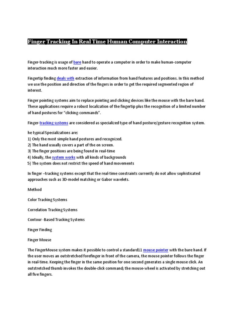 Real-Time Finger Tracking Systems | PDF