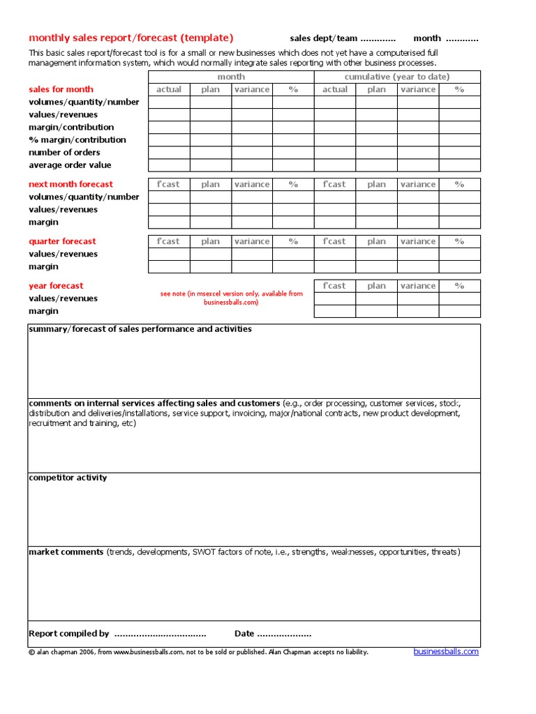 Monthly Sales Report Template | PDF | Microeconomics | Marketing