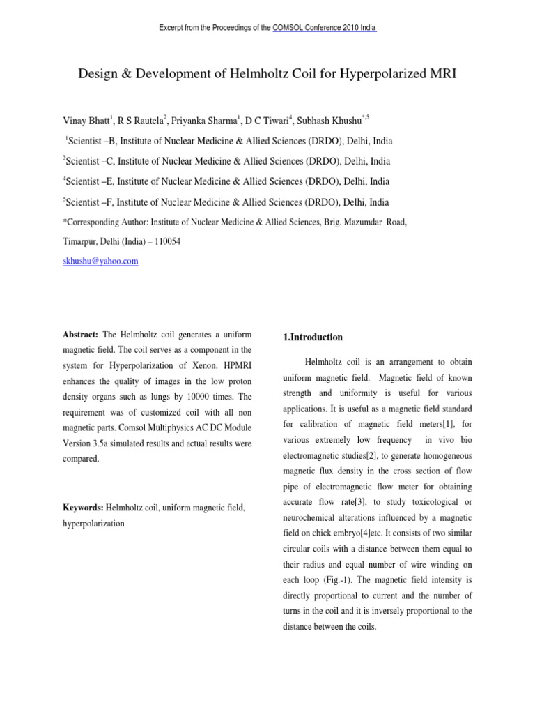 Design & Development of Helmholtz Coil For Hyperpolarized MRI | PDF ...