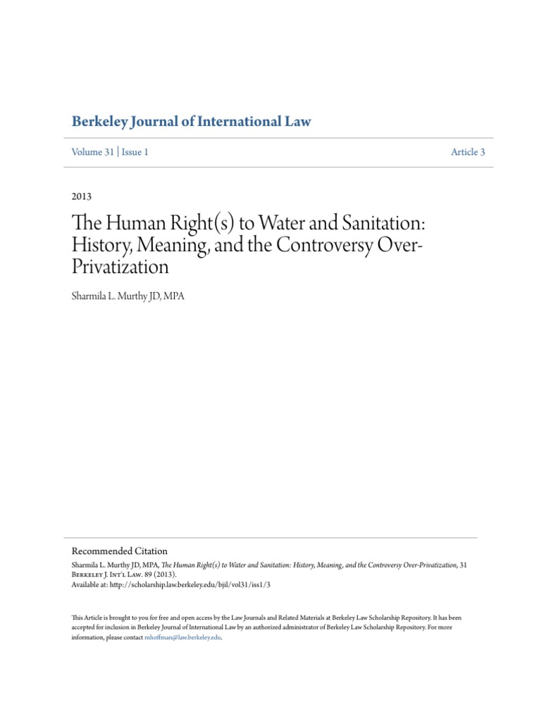 The Human Right(s) To Water and Sanitation - History Meaning and | PDF ...
