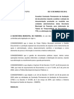 Resolução SMF N. 2713 - Fazenda - Comissão Permanente de Avaliação