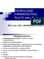 Tehnologie Farmaceutica Anul III, Curs 1.