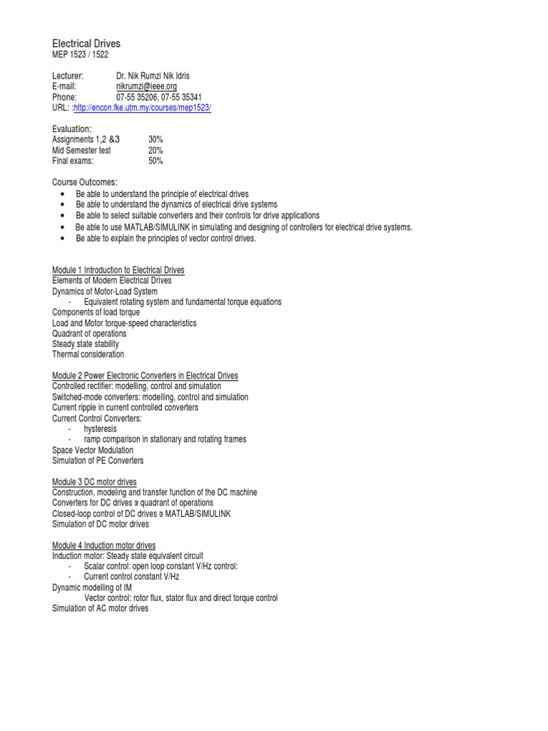 Electrical Drives Course Overview | PDF | Magnetic Devices | Machines