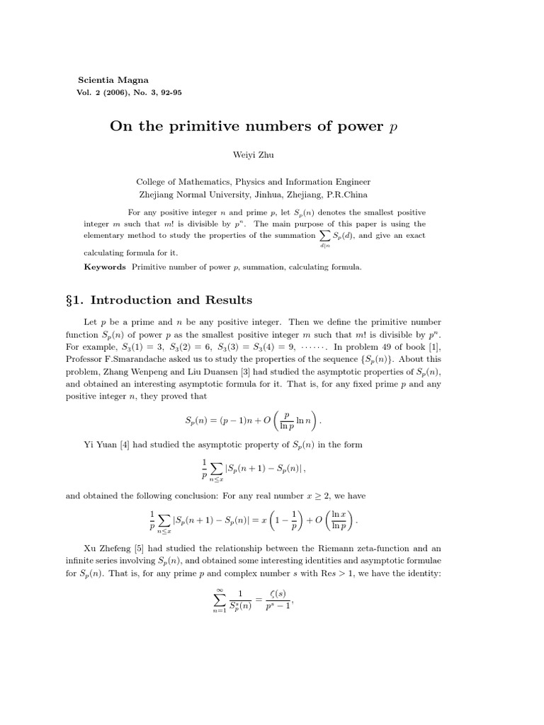 On The Primitive Numbers of Power P | PDF | Numbers | Discrete Mathematics