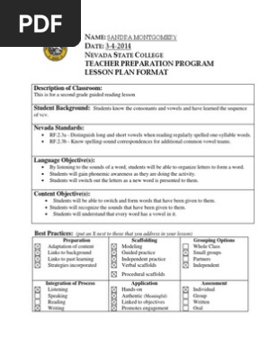 Guided Reading lesson plan