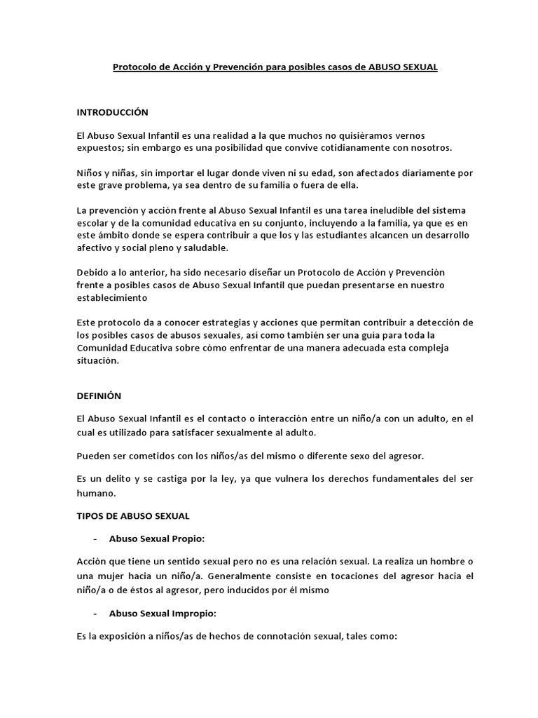 Protocolo de Prevención del Abuso Infantil | PDF | Abuso sexual | Abuso ...