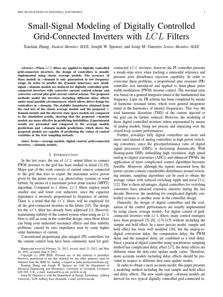 Small-Signal Modeling of Digitally Controlled Grid-Connected Inverters ...