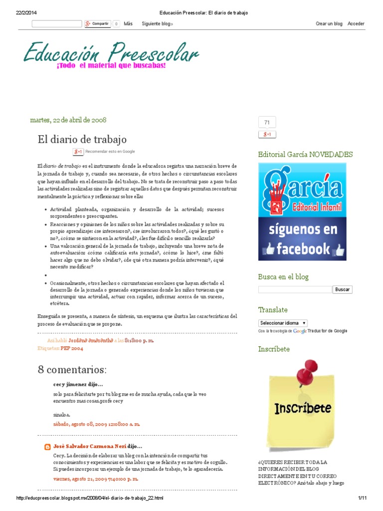 Educación Preescolar_ El diario de trabajo.pdf | Jardín de infancia | Blog