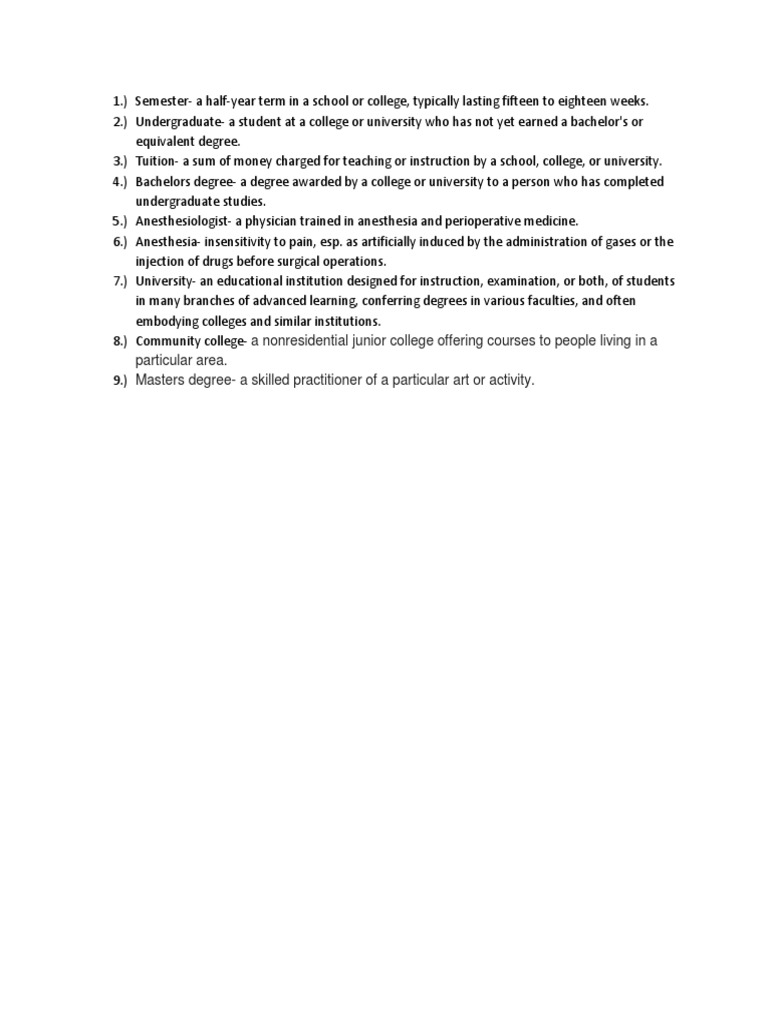 College Defintions | PDF | Wellness | Science & Mathematics
