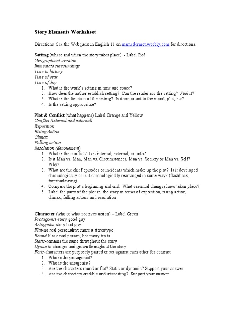 Elements of The Short Story Notes Webquest | PDF | Plot (Narrative ...