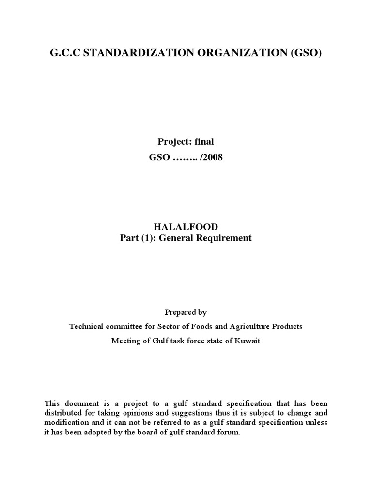 GSO Halal Food Standards Overview | PDF | Foods | Animal Slaughter