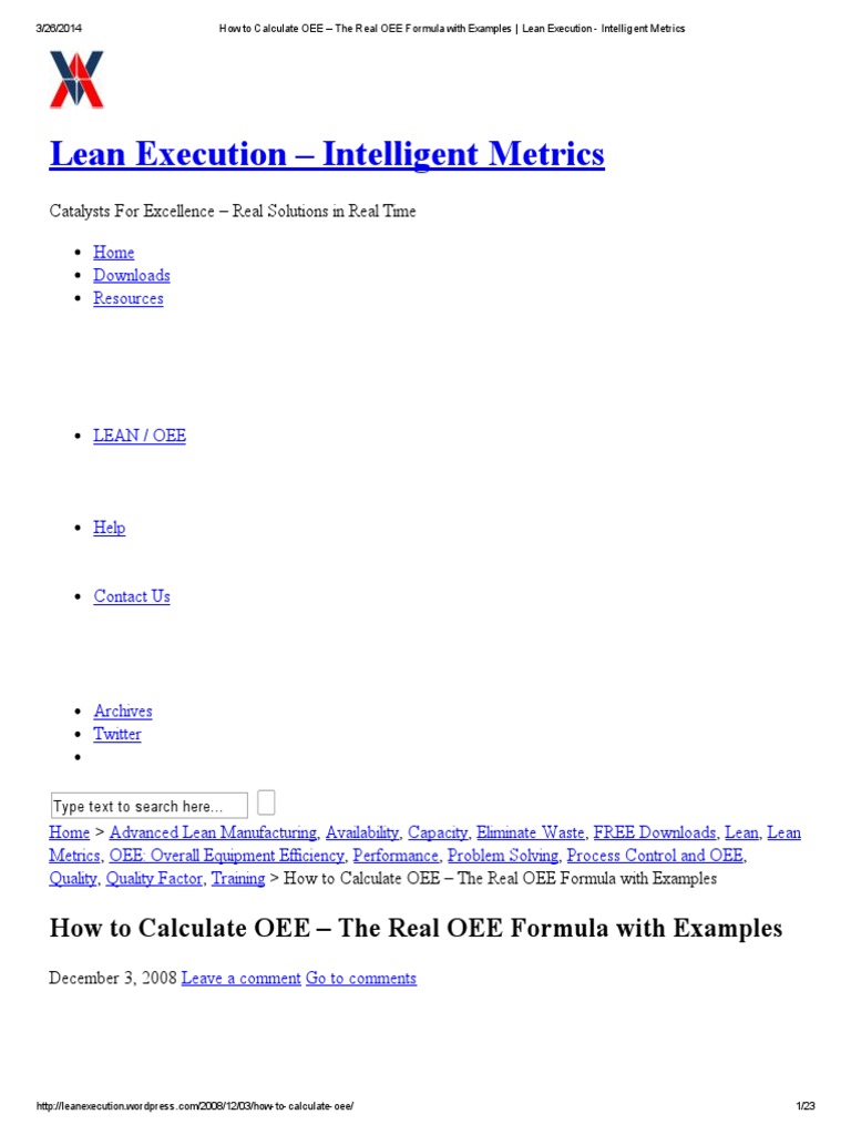 OEE Calculation Guide with Examples | PDF | Lean Manufacturing ...