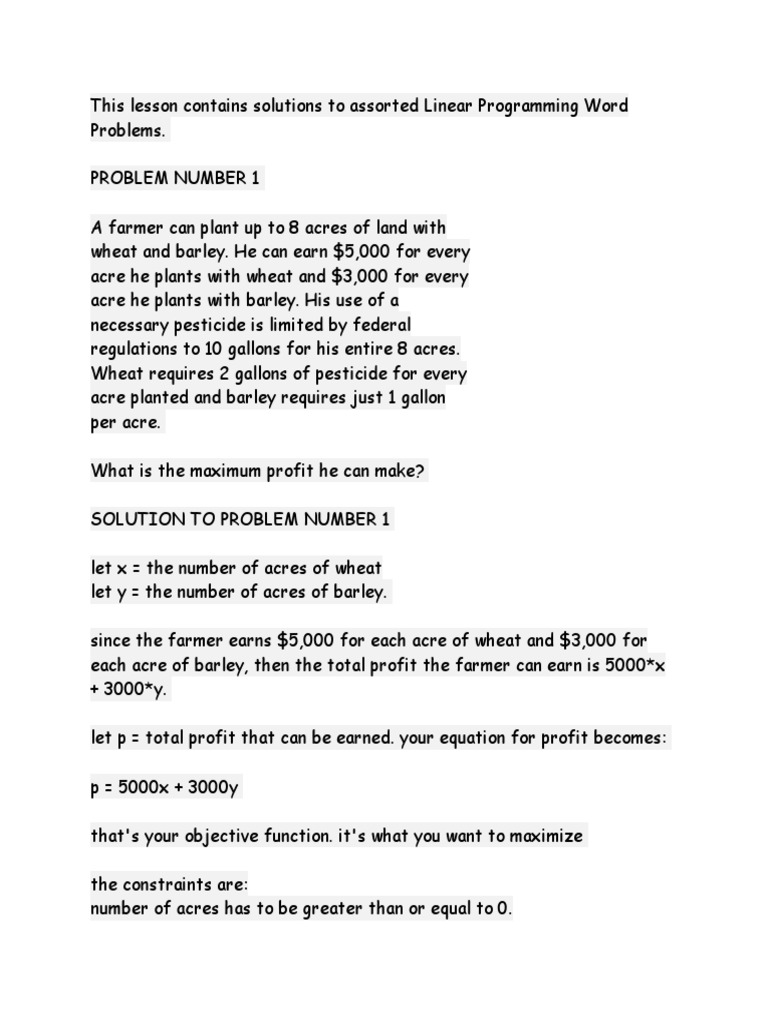 Worksheets Linear Programming Word Problems Worksheet study mathematical optimization linear programming