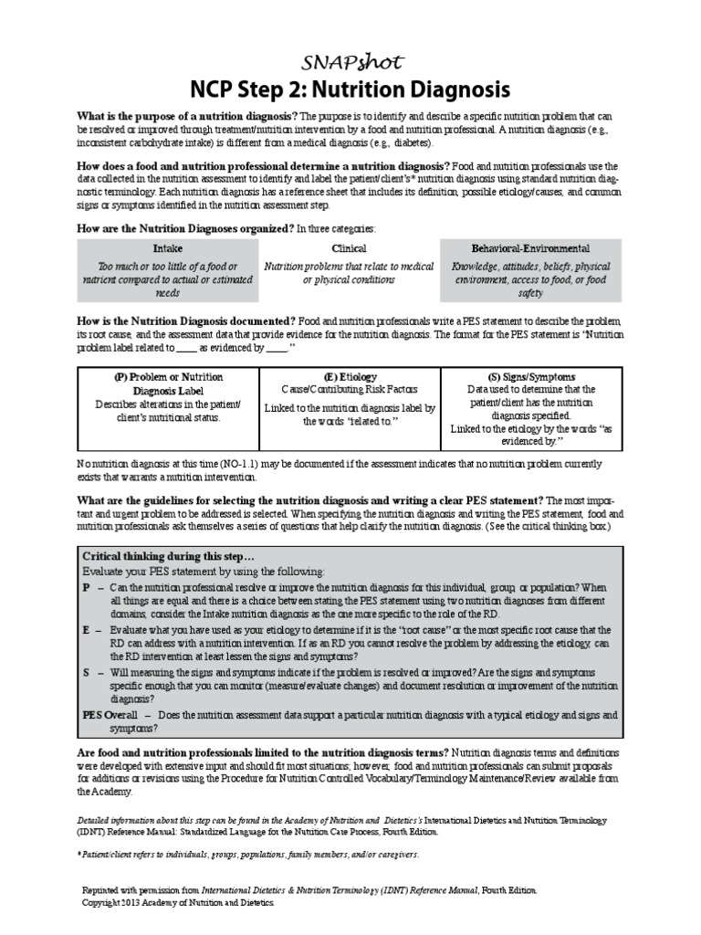 snapshot ncp step 2 nutrition diagnosis1 Medical Diagnosis Nutrition