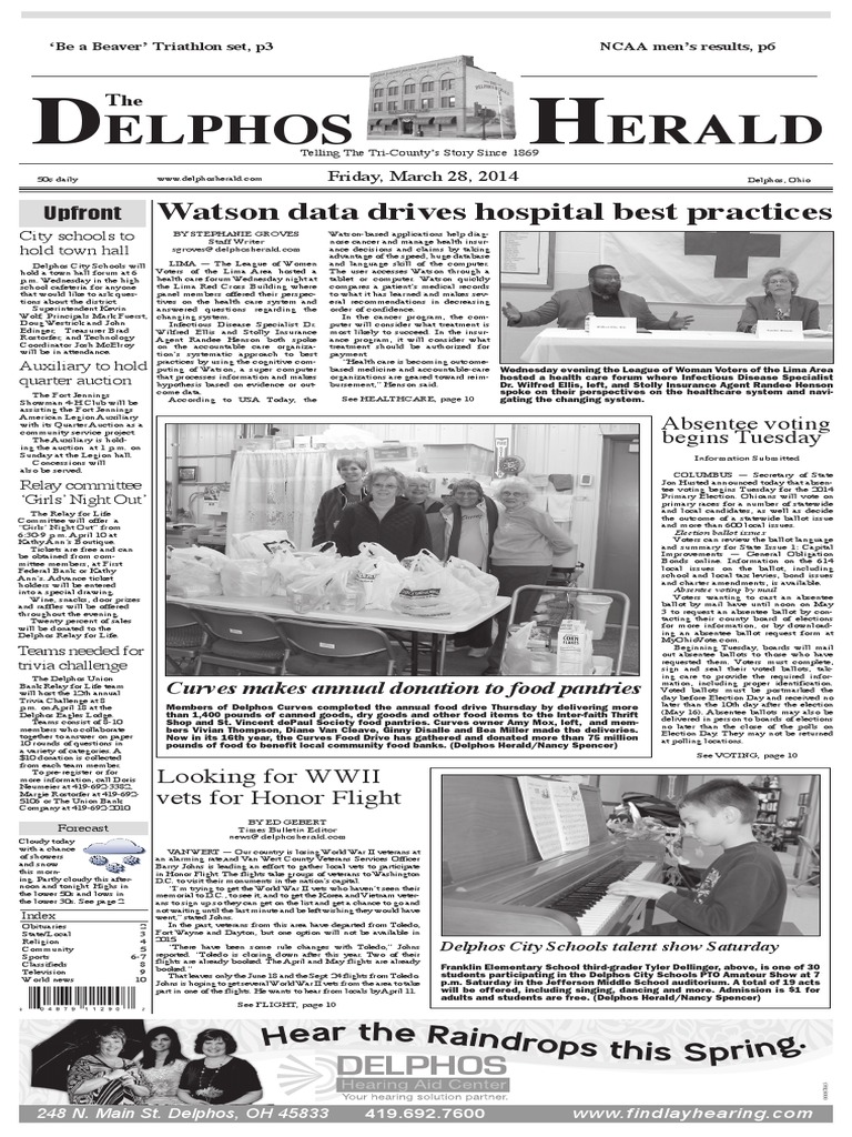 Watson Data Drives Hospital Best Practices Elphos Erald PDF Absentee Ballot Eastern Orthodox Church