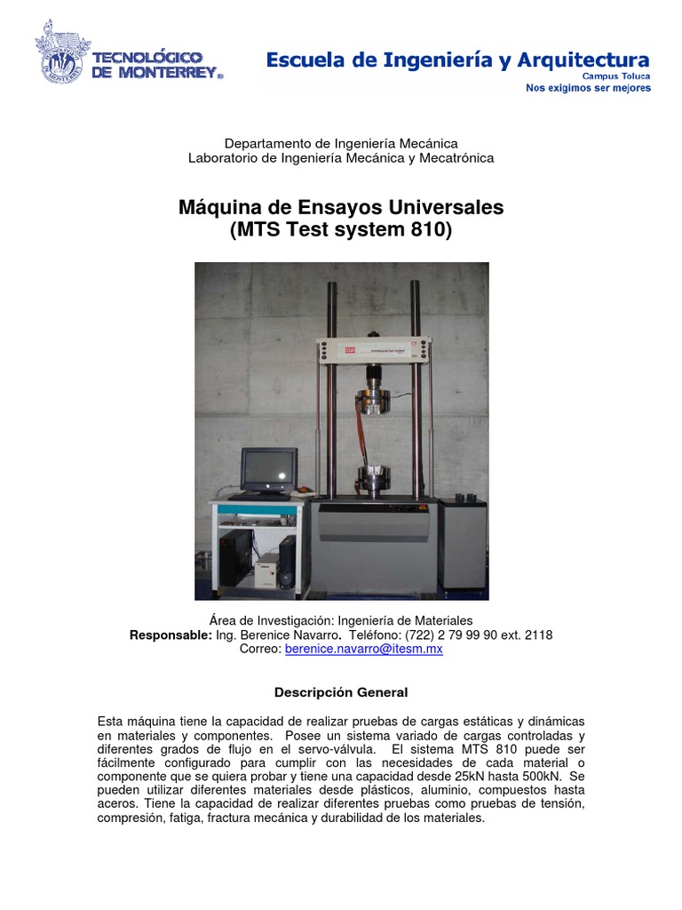 Máquina de Ensayos Universales (MTS Test System 810) | PDF ...