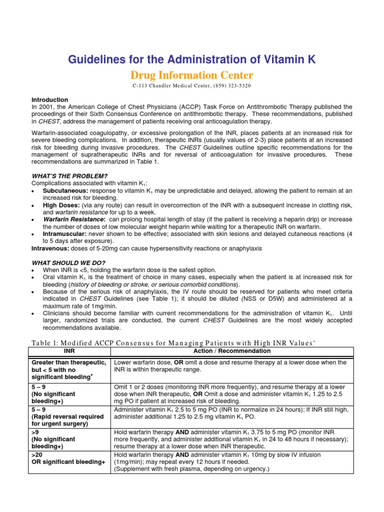 Vitamin K Administration Guidelines | PDF | Dose (Biochemistry) | Chemistry