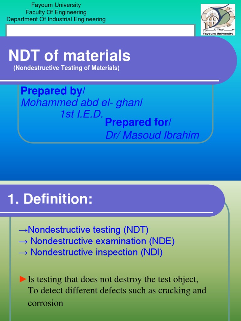 NDT of Materials: Prepared By | PDF | Nondestructive Testing | Ultrasound