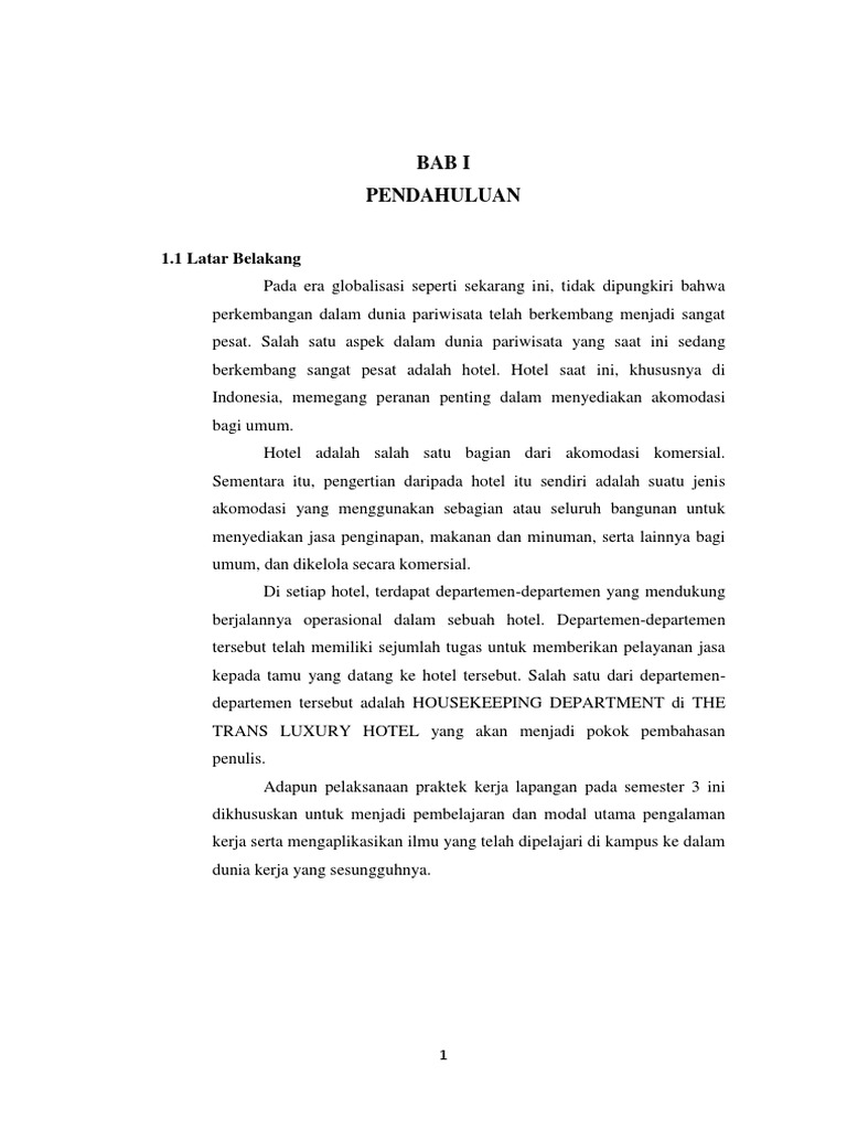 Contoh Laporan Pkl Perhotelan Housekeeping Seputar Laporan