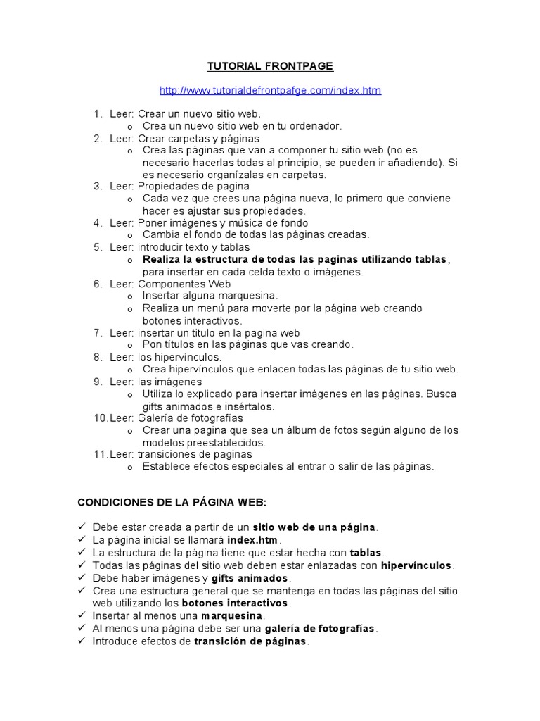 TUTORIAL FRONTPAGE (Realizar Pagina Web) | PDF