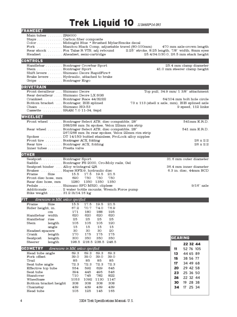 2004 Trek Bike Specifications Manual | PDF | Home & Garden