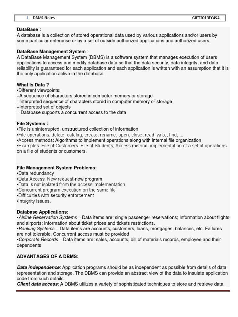 DBMS Notes | Download Free PDF | Databases | Data Type