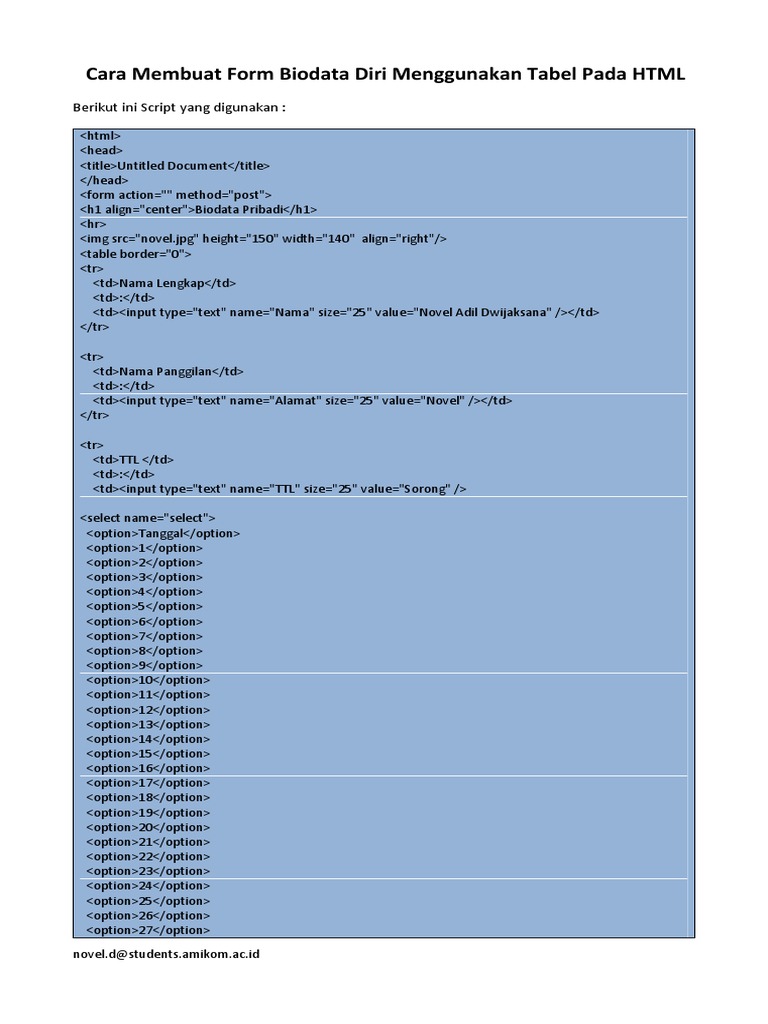 Cara Membuat Form Biodata Diri Menggunakan Tabel Pada Html