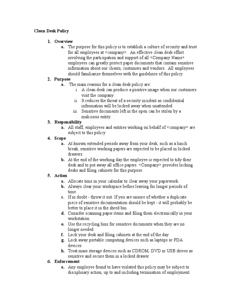 Clean Desk Policy