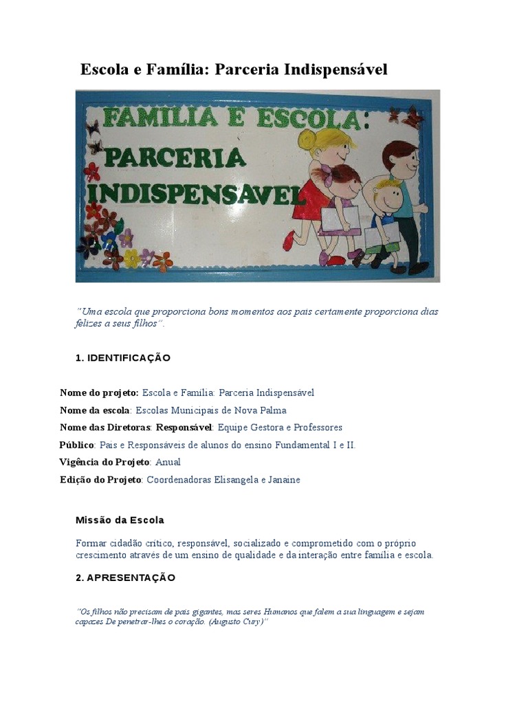 Projeto Familia e Escola 2 | PDF | Família | Escolas, image size:768x1024