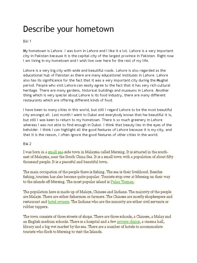 Describe Your Hometown Tourism Leisure