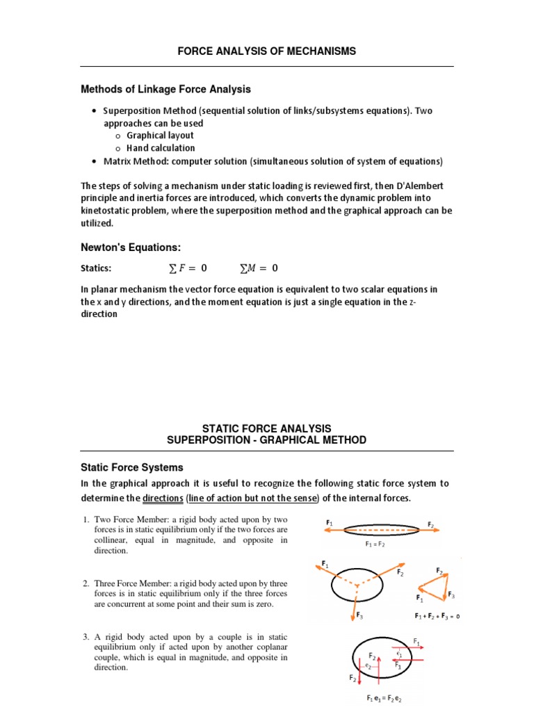 Static Force Analysis of Mechanisms | PDF | Force | Space