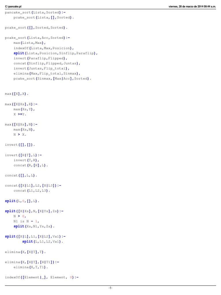 Pancake Sorting Algorithm in Prolog | PDF