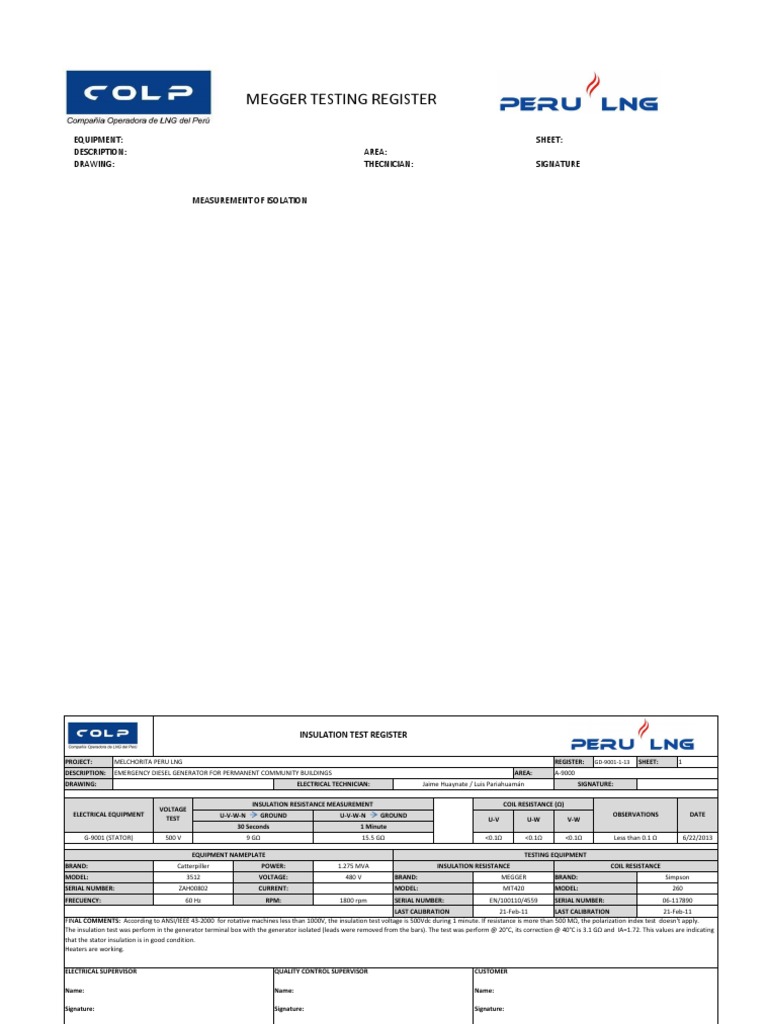 Megger Tester Isolation Measurement Report | PDF | Technology & Engineering
