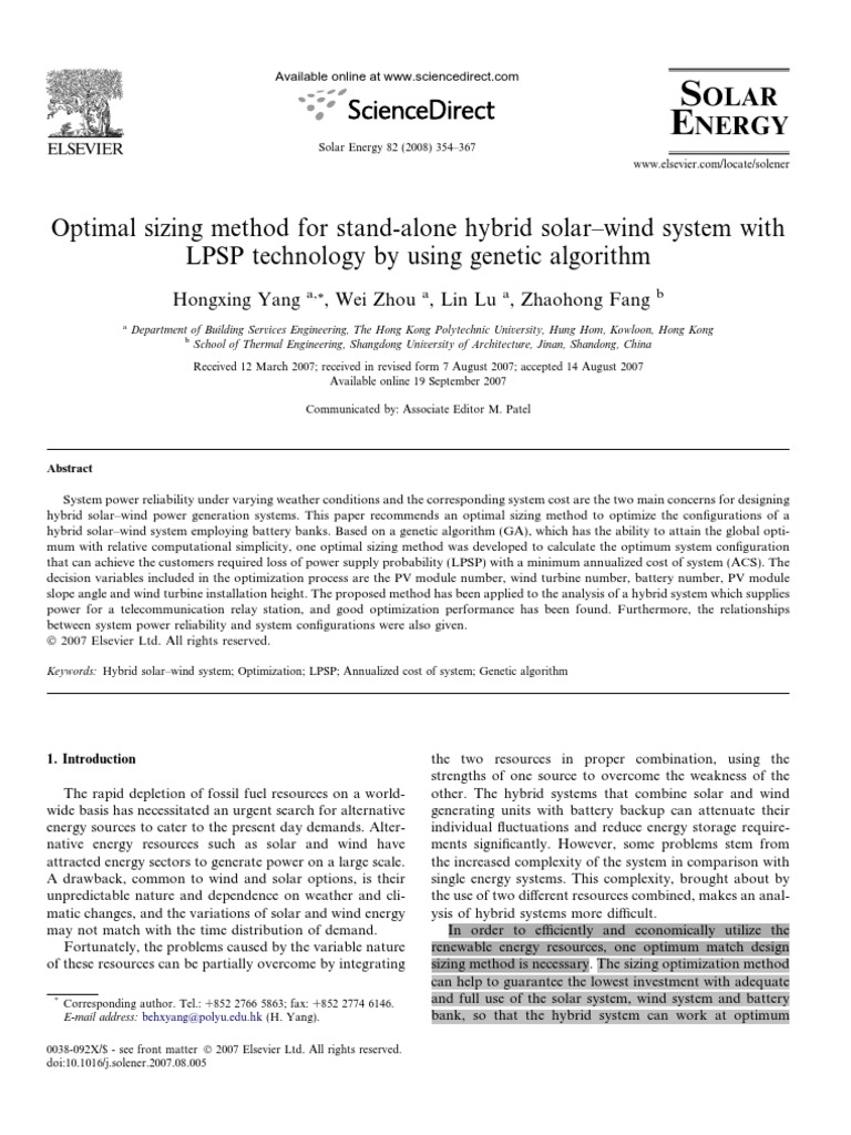 Optimal Sizing for Hybrid Solar-Wind Systems | PDF | Wind Power ...