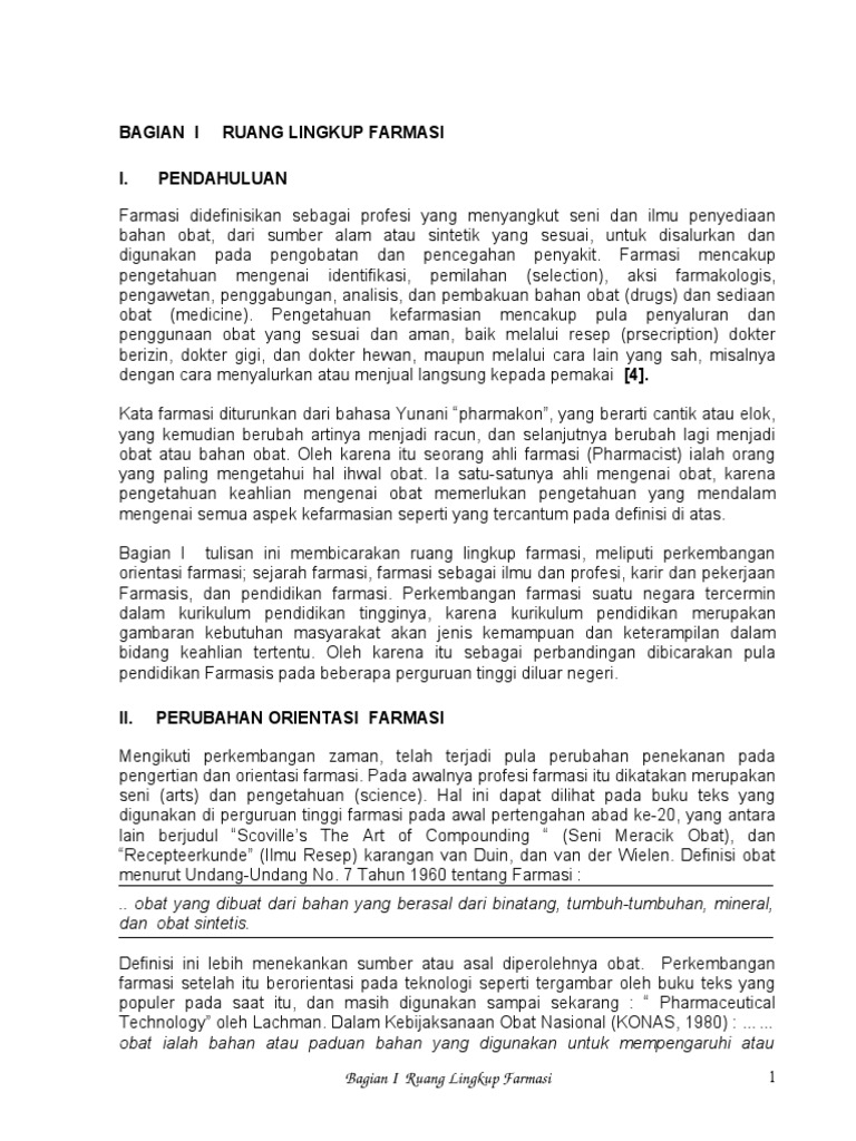 Bagian I Ruang Lingkup Farmasi