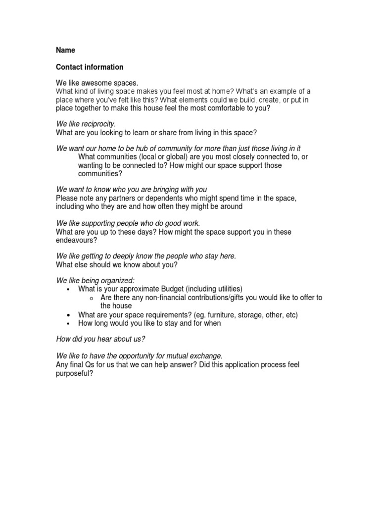 Community Living Profile Form | PDF | Wellness