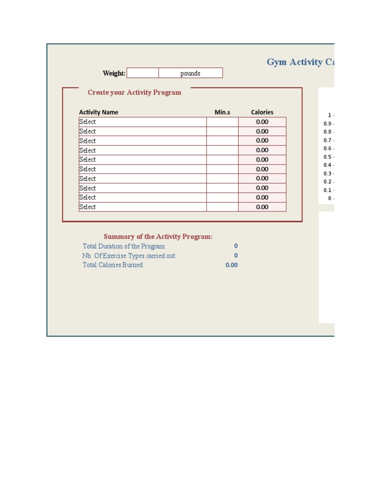 Gym Activity Calculator PDF Aerobic Exercise Computing