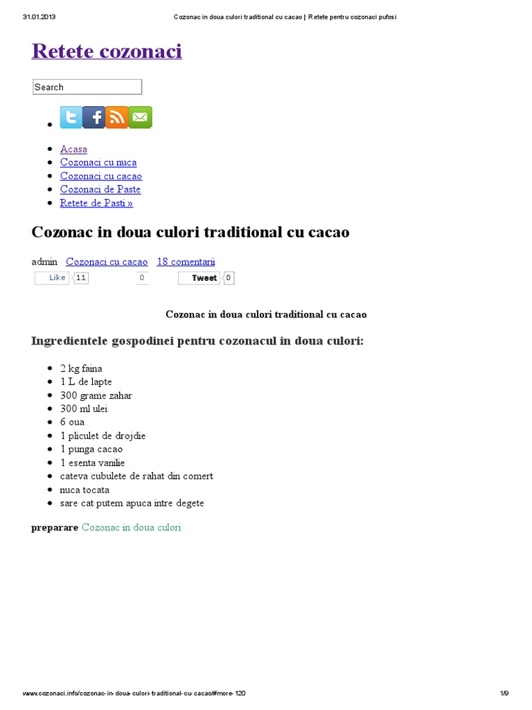Cozonac In Doua Culori Traditional Cu Cacao Retete Pentru
