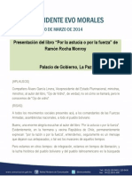 Discurso Del Presidente Evo Morales en La Presentación Del Libro "Por La Astucia o Por La Fuerza" de Ramón Rocha Monroy 20.03.2014
