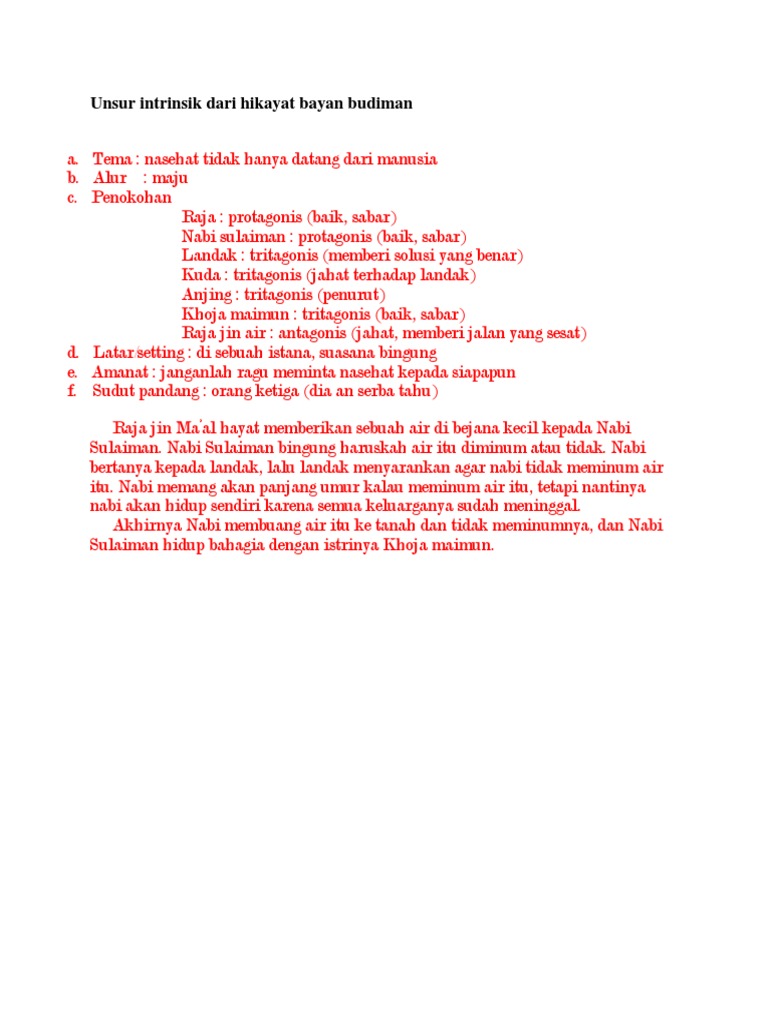 Arti Kata Arkais Dalam Hikayat Bayan Budiman / Hikayat
