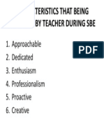Characteristics That Being Potrayed by Teacher During Sbe