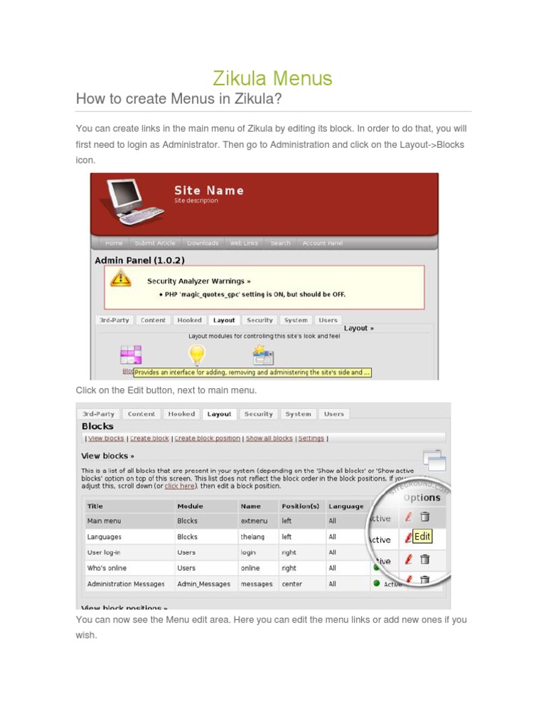 Create Menus in Zikula Easily | PDF